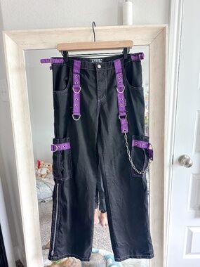 Tripp NYC Black Cargo Pants with Purple Punk Goth size 11